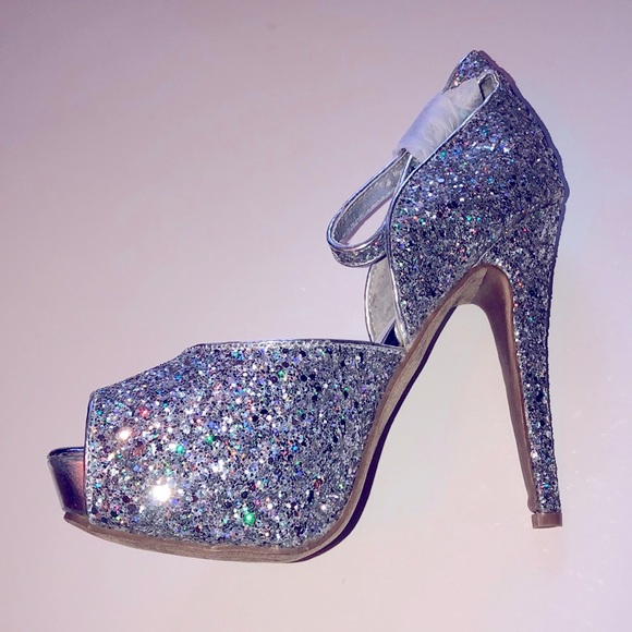New Glam Sparkle Open Toed Heels Size 8.5 - Picture 5 of 5